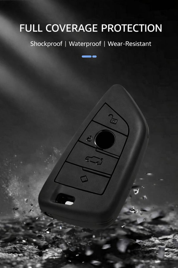JVCV® Soft TPU Key Cover – Combo Pack (Matte Black + Transparent Black) – Compatible with BMW X1, X3, X5, X6, 5 Series, 6 Series & 7 Series – 4 Button Blade Smart Key