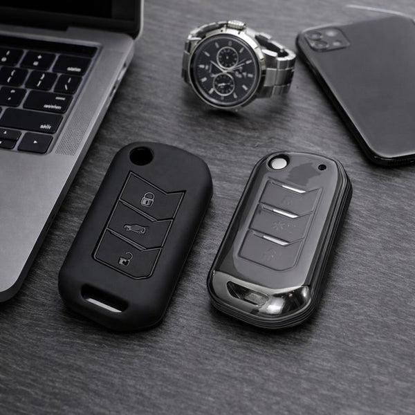 JVCV® Soft TPU Key Cover Combo (Matte Black + Transparent Black) – Compatible with Mahindra XUV700, Thar, Bolero, Scorpio, Scorpio N, XUV300, TUV300 & XUV400 EV – 3 Button Flip Key