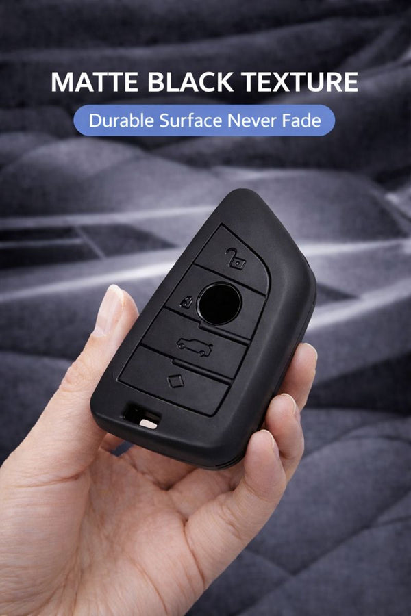 JVCV® Soft TPU Key Cover – Matte Black Pattern – Compatible with BMW X1, X3, X5, X6, 5 Series, 6 Series & 7 Series – 4 Button Blade Smart Key