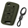 JVCV® Soft TPU Key Cover with Premium Metal Keychain – Military Green Matte Finish – Compatible with Skoda Kushaq, Volkswagen Taigun, Tiguan, Virtus, Skoda Octavia, Kodiaq & Superb Folding Key