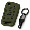 JVCV® Soft TPU Key Cover with Premium Metal Keychain – Military Green Matte Finish – Compatible with Skoda Kushaq, Volkswagen Taigun, Tiguan, Virtus, Skoda Octavia, Kodiaq & Superb Folding Key