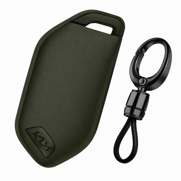 JVCV® Soft TPU Key Cover with Premium Metal Keychain – Military Green Matte Finish – Compatible with Kia Seltos 2026, Syros, EV6 & EV9 – 4 Button Smart Key