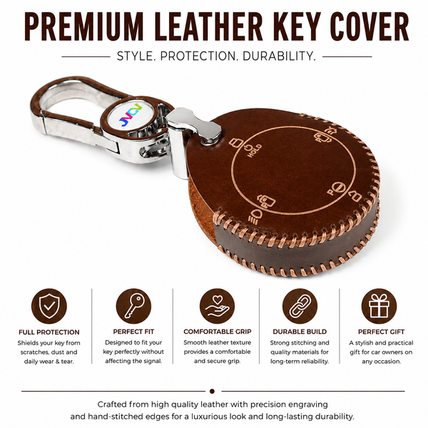 JVCV® Handmade Leather Key Cover Compatible with Tata Harrier EV & Sierra EV Smart Key | Premium Leather Protective Case | Luxury Car Key Cover