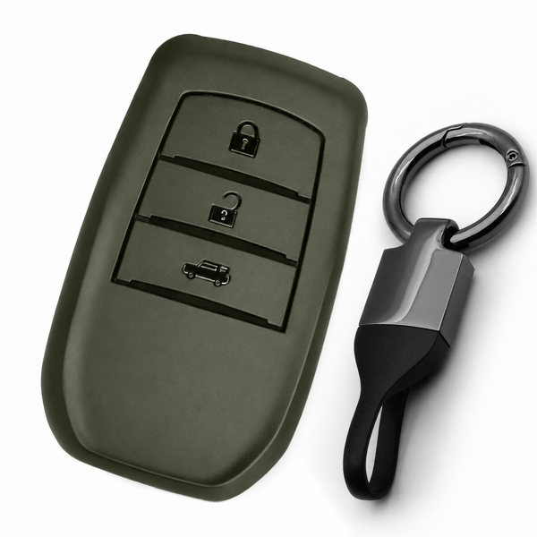 JVCV® Soft TPU Key Cover with Premium Metal Keychain – Military Green Matte Finish – Compatible with Toyota Fortuner, Camry, Hilux, Innova Crysta, Fortuner Legender, Innova HyCross & Land Cruiser – 3 Button Smart Key