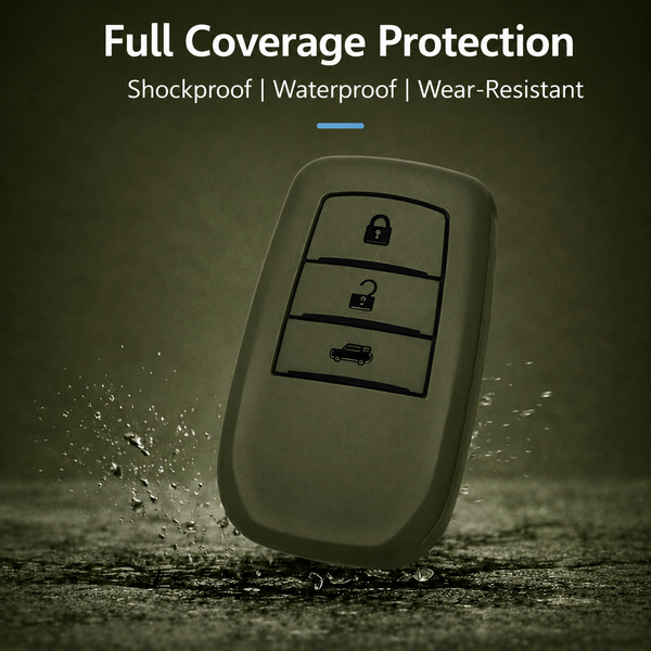 JVCV® Soft TPU Key Cover – Military Green Matte Finish – Compatible with Toyota Fortuner, Camry, Hilux, Innova Crysta, Fortuner Legender, Innova HyCross & Land Cruiser – 3 Button Smart Key