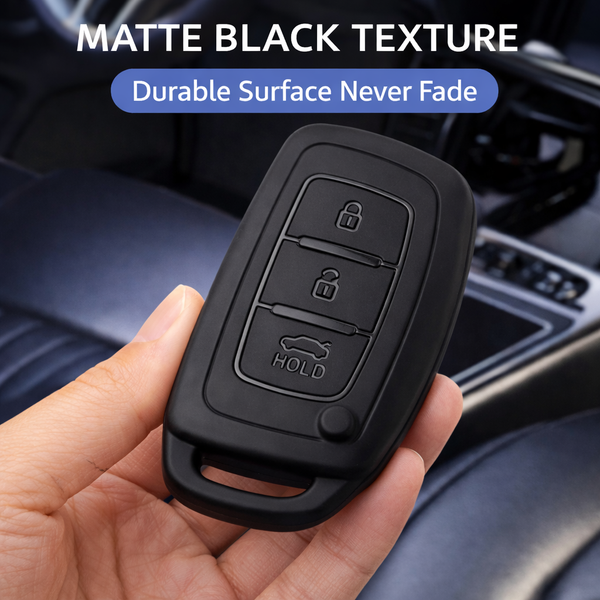 JVCV® Soft TPU Key Cover – Matte Black Pattern – Compatible with Hyundai Creta, i10, Grand i20, Elite i20, i20 Active, Verna 4S, Tucson, Elantra & Grand i10 Nios – 3 Button Smart Key