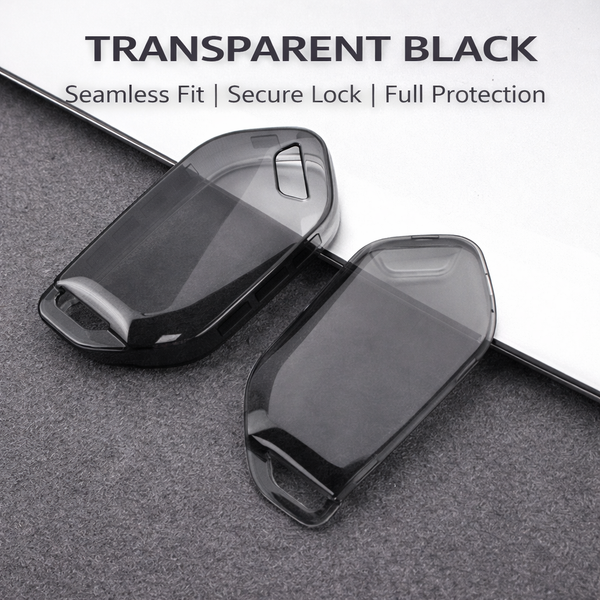 JVCV® Soft TPU Transparent Key Cover with Premium Metal Keychain – Transparent Black – Compatible with Kia Seltos 2026, Syros, EV6 & EV9 – 4 Button Smart Key