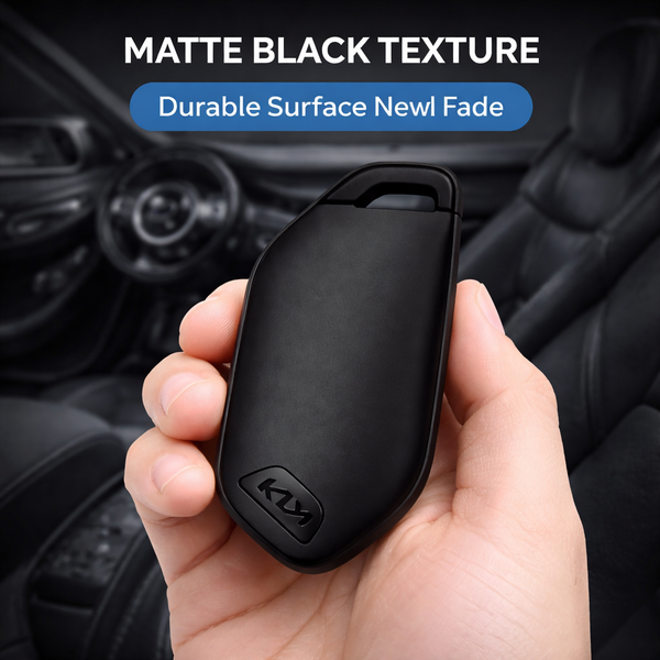 JVCV® Soft TPU Key Cover with Premium Metal Keychain – Matte Black Pattern – Compatible with Kia Seltos 2026, Syros, EV6 & EV9 – 4 Button Smart Key