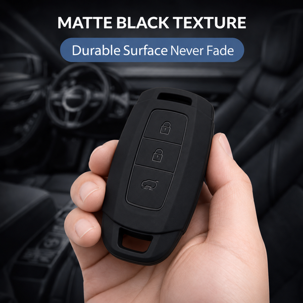 JVCV® Soft TPU Matte Black Key Cover with Premium Metal Keychain – Compatible with Hyundai Verna – 3 Button Smart Key
