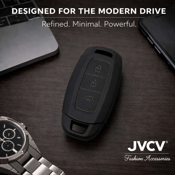JVCV® Soft TPU Key Cover – Matte Black Pattern – Compatible with Hyundai Verna – 3 Button Smart Key