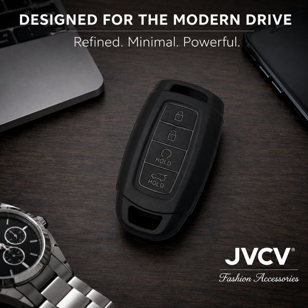 JVCV® Soft TPU Matte Black Key Cover – Compatible with Hyundai Verna & i20 N Line – 4 Button Smart Key