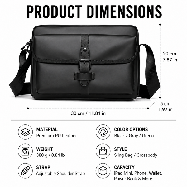 JVCV® Premium Men's Crossbody Messenger Bag | Sleek Shoulder Bag with Front Flap Pocket | Spacious Office, Work, Travel & Everyday Carry Bag
