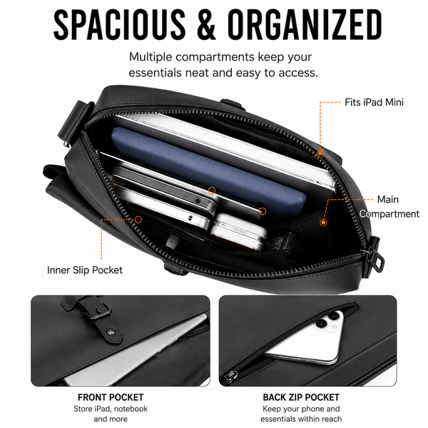 JVCV® Premium Men's Crossbody Messenger Bag | Sleek Shoulder Bag with Front Flap Pocket | Spacious Office, Work, Travel & Everyday Carry Bag