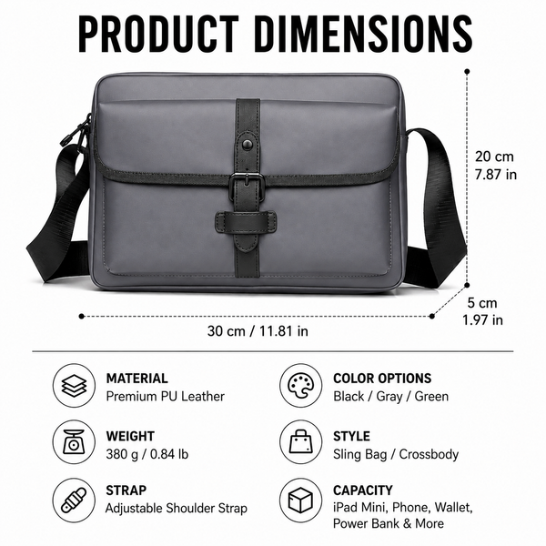 JVCV® Premium Men's Crossbody Messenger Bag | Sleek Shoulder Bag with Front Flap Pocket | Spacious Office, Work, Travel & Everyday Carry Bag