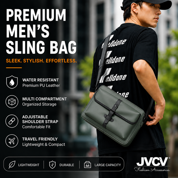 JVCV® Premium Men's Crossbody Messenger Bag | Sleek Shoulder Bag with Front Flap Pocket | Spacious Office, Work, Travel & Everyday Carry Bag