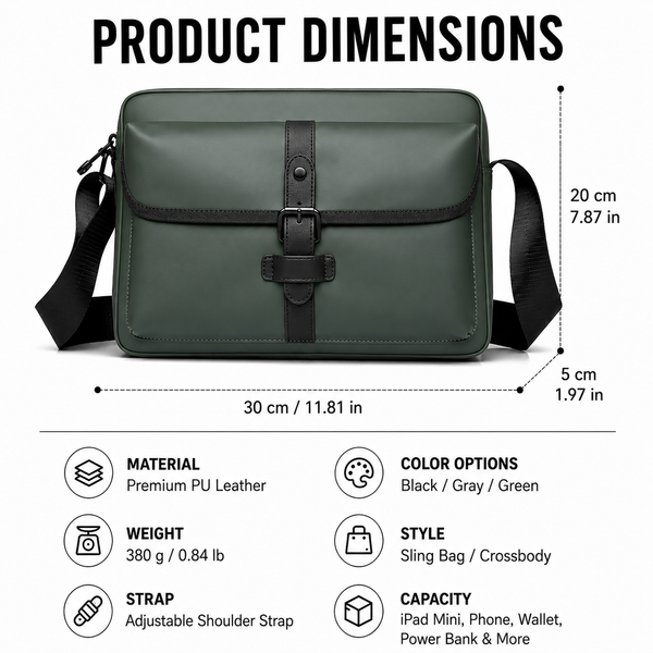 JVCV® Premium Men's Crossbody Messenger Bag | Sleek Shoulder Bag with Front Flap Pocket | Spacious Office, Work, Travel & Everyday Carry Bag