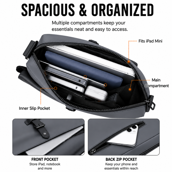 JVCV® Premium Men's Crossbody Messenger Bag | Sleek Shoulder Bag with Front Flap Pocket | Spacious Office, Work, Travel & Everyday Carry Bag