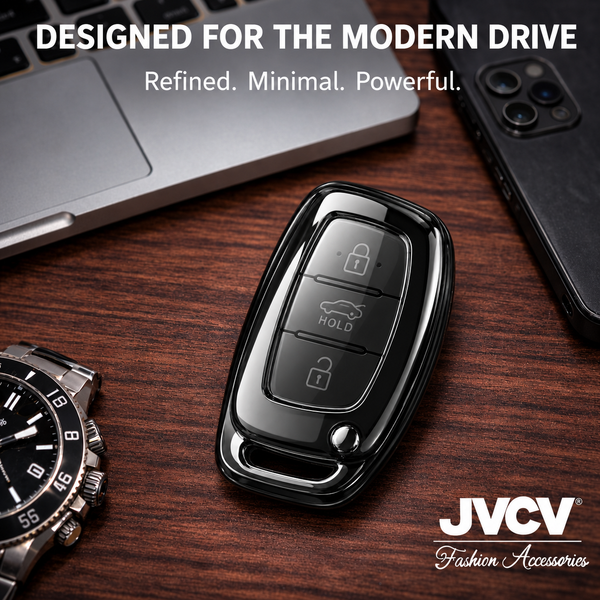 JVCV® Soft TPU Transparent Cover – Premium 3 & 4 Button Smart Key Protection Compatible with Hyundai Models (Transparent Black)