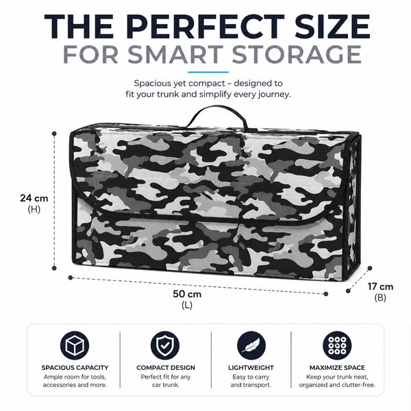 JVCV® Car Trunk Boot Organizer with Camouflage Pattern – Anti-Slip Multipurpose Storage Box for Cars, SUVs, Sedans, Trucks & Minivans