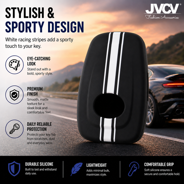 JVCV® Car Key Cover Compatible with Tata Nexon, Harrier, Tiago EV, Altroz, Tigor, Safari, Nexon EV, Punch, Punch EV 4 Button Smart Key - Rally Stripes