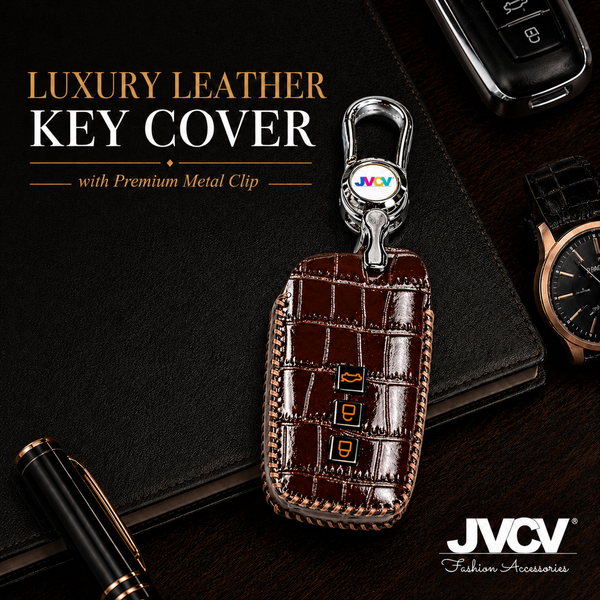 JVCV® Handmade Leather Crocodile Pattern Key Cover – Compatible with Toyota Fortuner, Hilux, Innova Crysta, Fortuner Legender, Innova HyCross, Land Cruiser – 2B/3B Smart Key