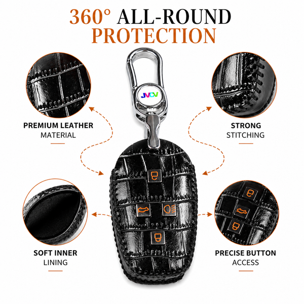 JVCV® Handmade Leather Crocodile Pattern Key Cover – Compatible with Tata Nexon, Harrier, Safari, Punch, Altroz & More – 4 Button Smart Key