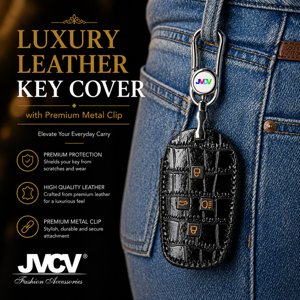 JVCV® Handmade Leather Crocodile Pattern Key Cover – Compatible with Tata Nexon, Harrier, Safari, Punch, Altroz & More – 4 Button Smart Key