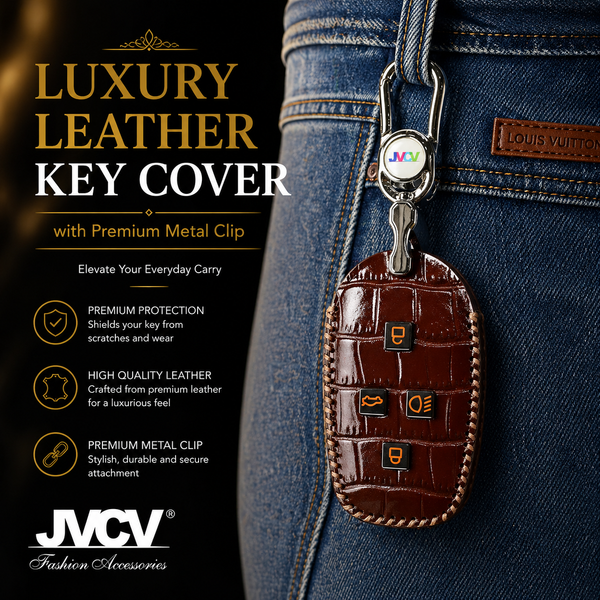 JVCV® Handmade Leather Crocodile Pattern Key Cover – Compatible with Tata Nexon, Harrier, Safari, Punch, Altroz & More – 4 Button Smart Key