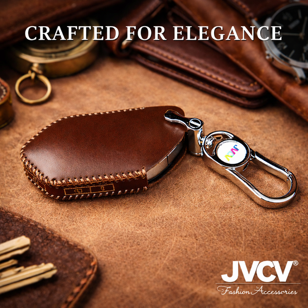 JVCV® Handmade Leather Key Cover – Premium Protective Case – Compatible with Kia Seltos 2026, Syros, EV6 & EV9 – 4 Button Smart Key