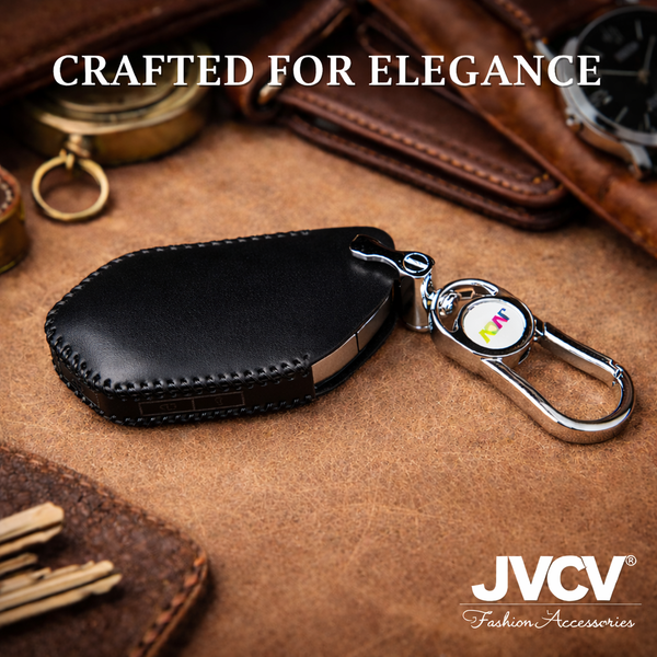 JVCV® Handmade Leather Key Cover – Premium Protective Case – Compatible with Kia Seltos 2026, Syros, EV6 & EV9 – 4 Button Smart Key