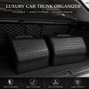 JVCV® Stylish Embossed PU Leather Car Trunk Organizer – Foldable Multipurpose Car Boot Storage Box with Handle