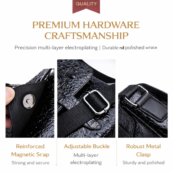 JVCV® Men's Luxury Crocodile Pattern Messenger Bag - Premium PU Leather Crossbody Shoulder Bag with Adjustable Strap - Elegant & Durable for Business, Travel & Daily Use