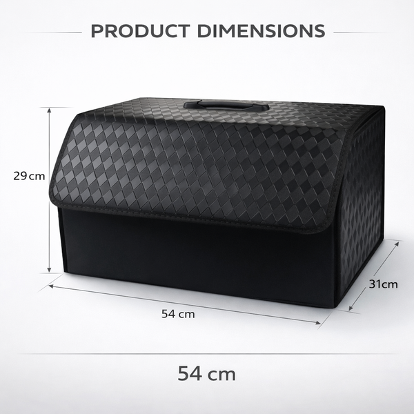 JVCV® Stylish Embossed PU Leather Car Trunk Organizer – Foldable Multipurpose Car Boot Storage Box with Handle