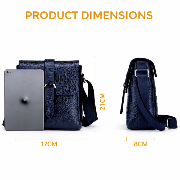 JVCV® Men's Luxury Crocodile Pattern Messenger Bag - Premium PU Leather Crossbody Shoulder Bag with Adjustable Strap - Elegant & Durable for Business, Travel & Daily Use
