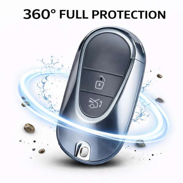 JVCV® Soft TPU Key Cover Combo (Matte Black + Transparent Black) – Compatible with Mercedes-Benz S-Class, G-Class & E-Class (2022 Onwards) – 3 Button Smart Key