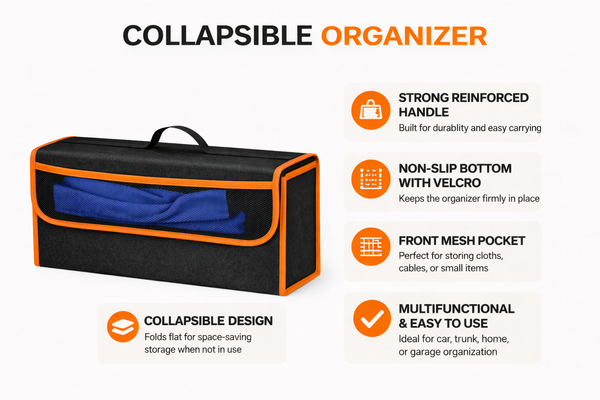 JVCV® Large Anti-Slip Car Trunk Organizer – Heavy-Duty Foldable Boot Storage for SUVs, Sedans & Trucks