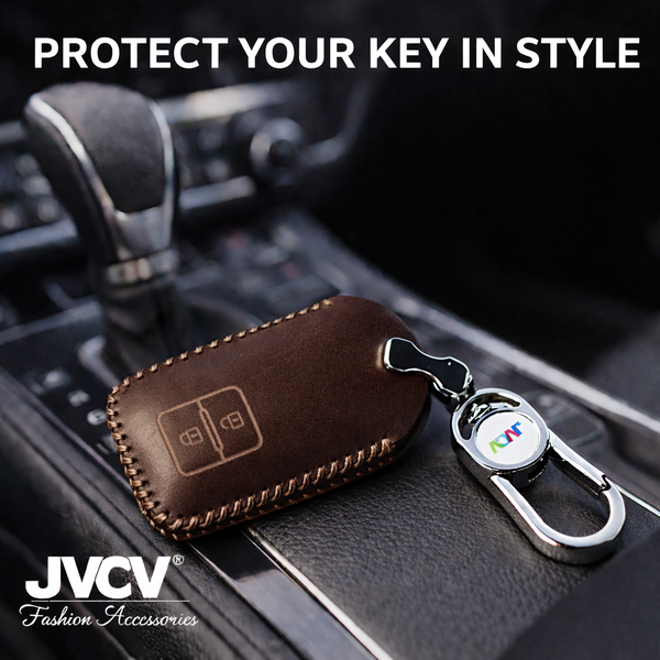 JVCV® Car Styling Soft Handmade Leather Key Cover Compatible with Suzuki Jimny, Fronx, Grand Vitara, BALENO, XL6, Swift, ERTIGA, DZIRE, Urban Cruiser, Glanza, Hyryder (2 Button Smart Key, Brown)