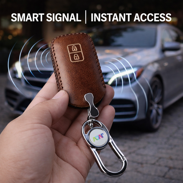 JVCV® Car Styling Soft Handmade Leather Key Cover Compatible with Suzuki Jimny, Fronx, Grand Vitara, BALENO, XL6, Swift, ERTIGA, DZIRE, Urban Cruiser, Glanza, Hyryder (2 Button Smart Key, Brown)