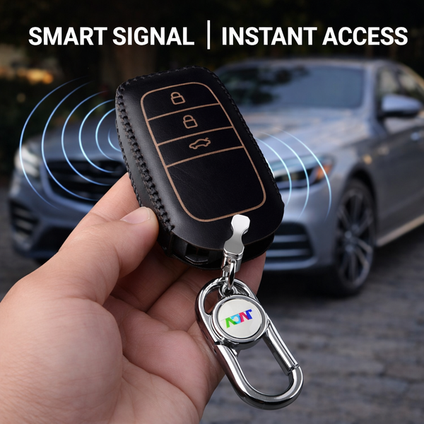 JVCV® Soft Handmade Leather Key Cover Compatible with Toyota 3‑Button Smart Key | Premium Leather & Matching Keychain | Elegant Scratch‑Resistant Protection