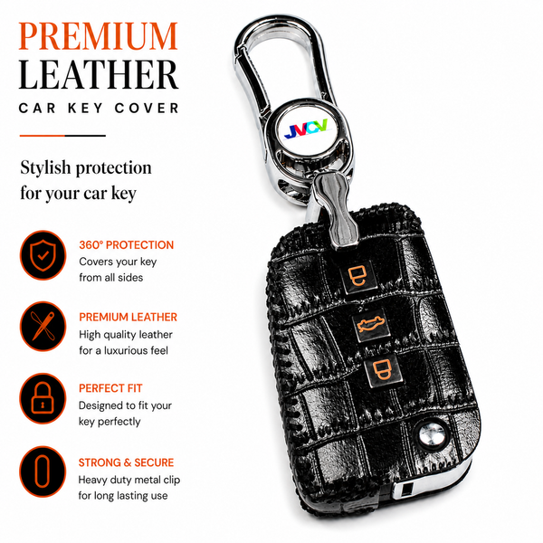 JVCV® Handmade Leather Crocodile Pattern Key Cover – Compatible with Skoda Kylaq, Slavia, Kushaq, Octavia, Kodiaq, Superb & VW Taigun, Tiguan, Virtus – Folding Key