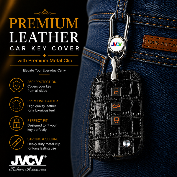 JVCV® Handmade Leather Crocodile Pattern Key Cover – Compatible with Skoda Kylaq, Slavia, Kushaq, Octavia, Kodiaq, Superb & VW Taigun, Tiguan, Virtus – Folding Key
