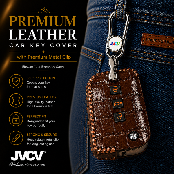 JVCV® Handmade Leather Crocodile Pattern Key Cover – Compatible with Skoda Kylaq, Slavia, Kushaq, Octavia, Kodiaq, Superb & VW Taigun, Tiguan, Virtus – Folding Key