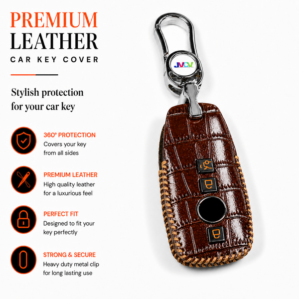 JVCV® Handmade Leather Crocodile Pattern Key Cover – Compatible with Mercedes-Benz E-Class, S-Class, A-Class, C-Class & G-Class Smart Key