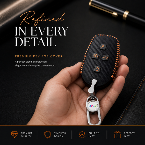 Carbon Fiber Leather Car Key Cover for Tata Nexon, Harrier, Safari, Punch, Altroz, Tiago smart keys– Premium PU Case with Keychain