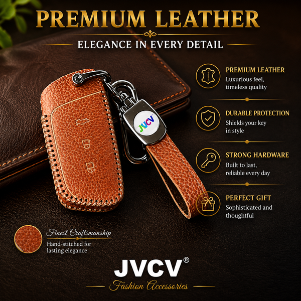JVCV® Soft Handmade Lychee Pattern Leather Key Cover Compatible with MG Hector, Hector Plus and Windsor EV Smart Key