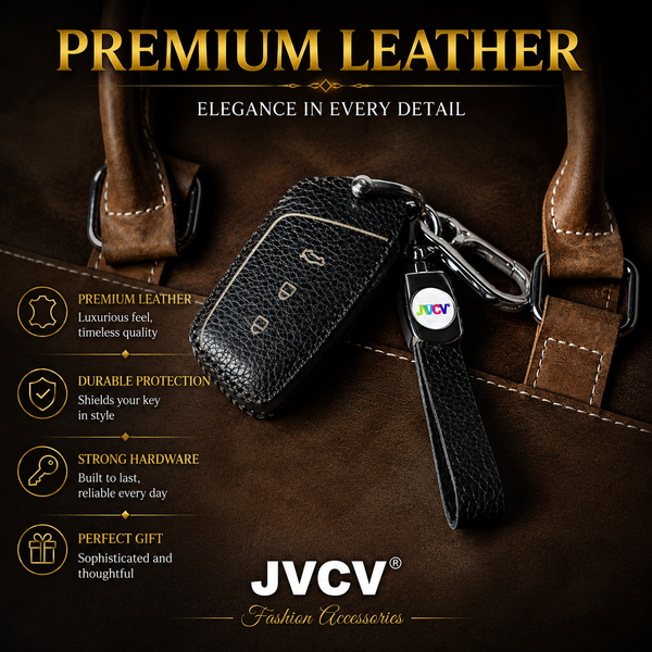 JVCV® Soft Handmade Lychee Pattern Leather Key Cover Compatible with MG Hector, Hector Plus and Windsor EV Smart Key