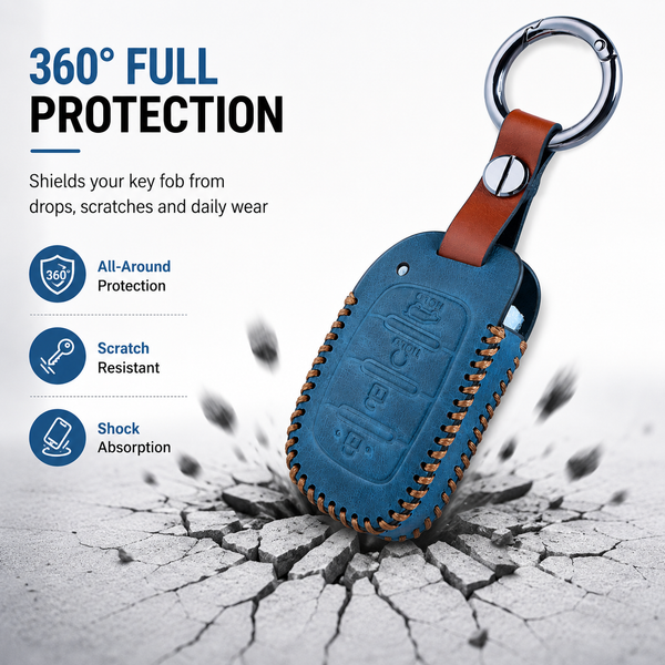 JVCV® Soft Handmade Leather Key Cover Compatible with New Hyundai Alcazar and Creta 4 Button Smart Key