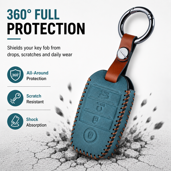 JVCV® Soft Handmade Leather Key Cover Compatible with Kia Sonet Seltos Carens 4 Button Smart Key