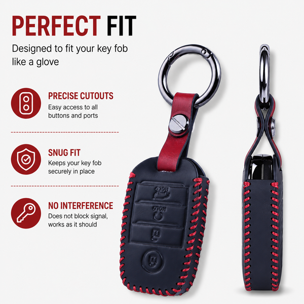 JVCV® Soft Handmade Leather Key Cover Compatible with Kia Sonet Seltos Carens 4 Button Smart Key
