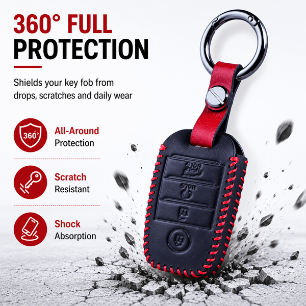 JVCV® Soft Handmade Leather Key Cover Compatible with Kia Sonet Seltos Carens 4 Button Smart Key
